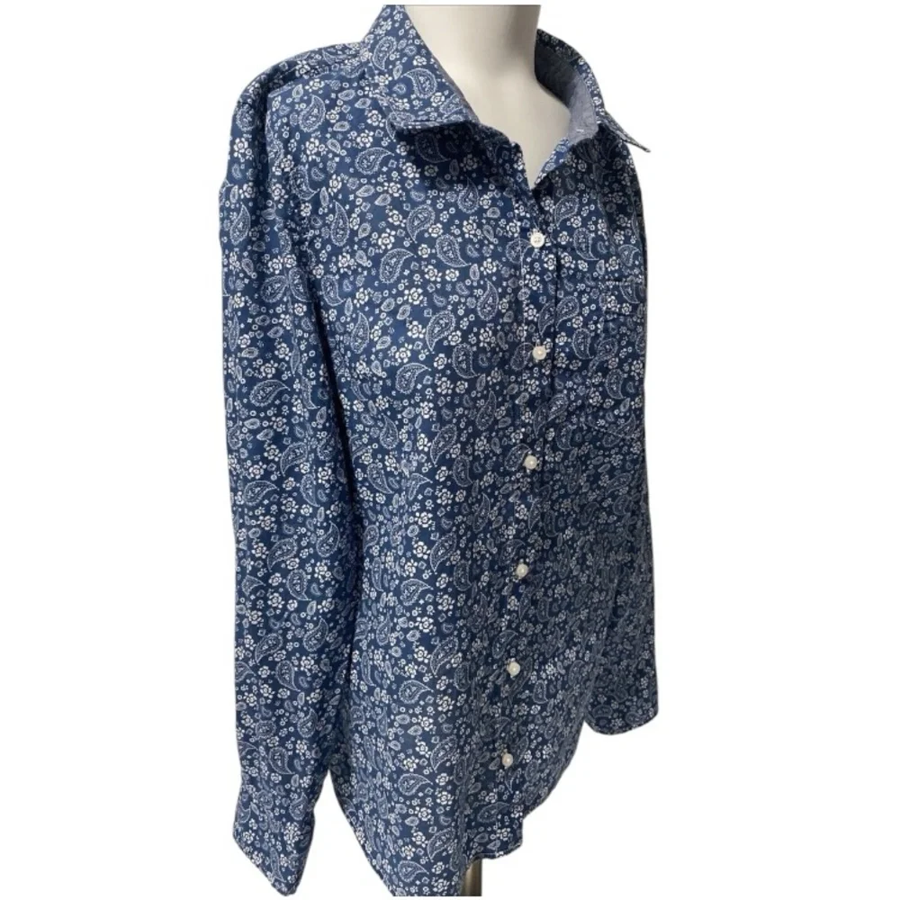 Vintage Floral Blouse Tommy Hilfiger Chambray Blue Cotton Minimalist Size XL - Picture 4 of 17